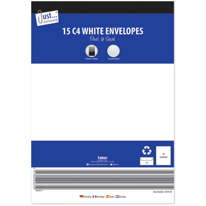 Tallon 15 C4 White Peel & Seal Envelopes 80Gsm